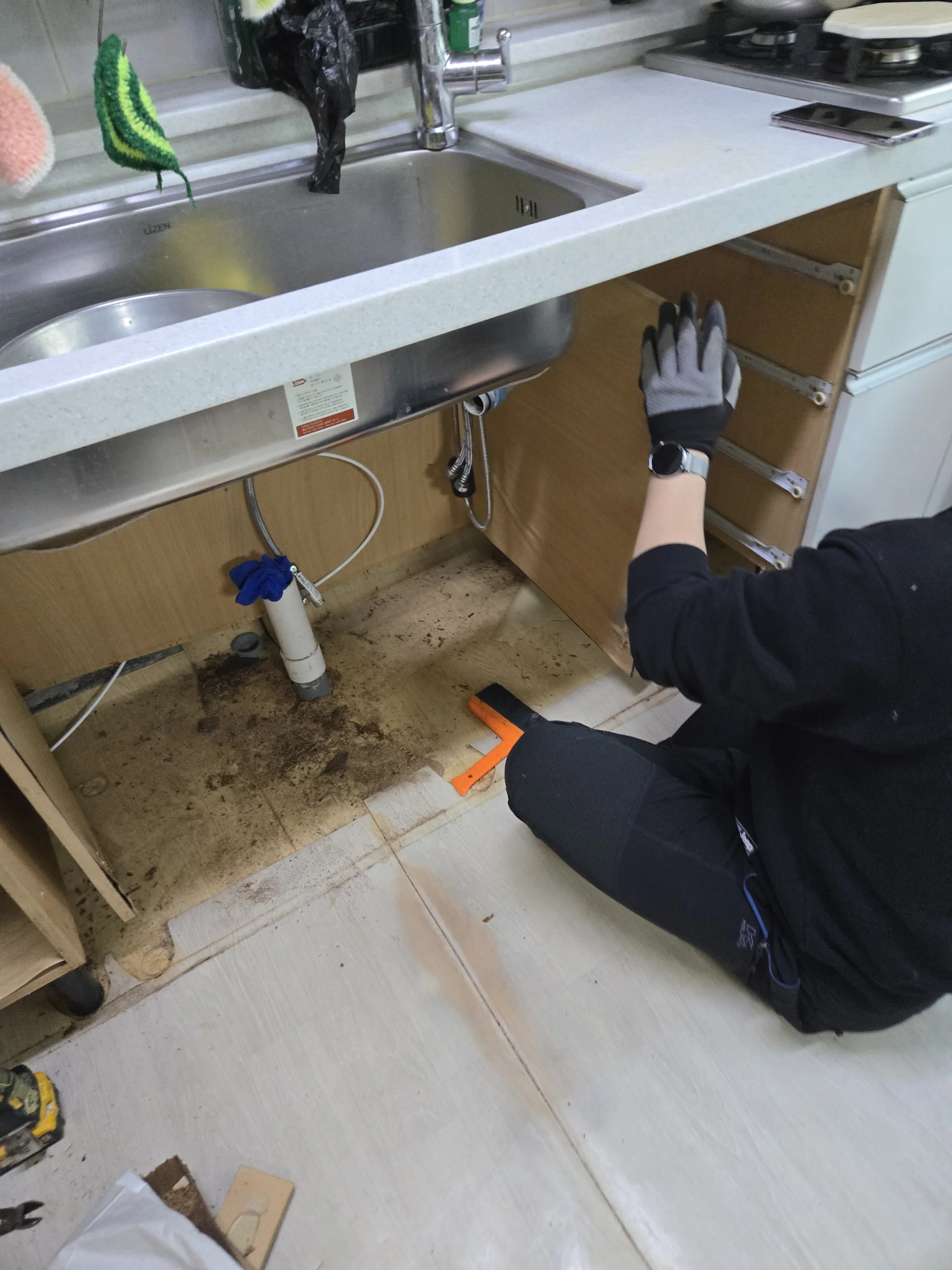 싱크대 배수관 막힘 해결 실습 실습 사진