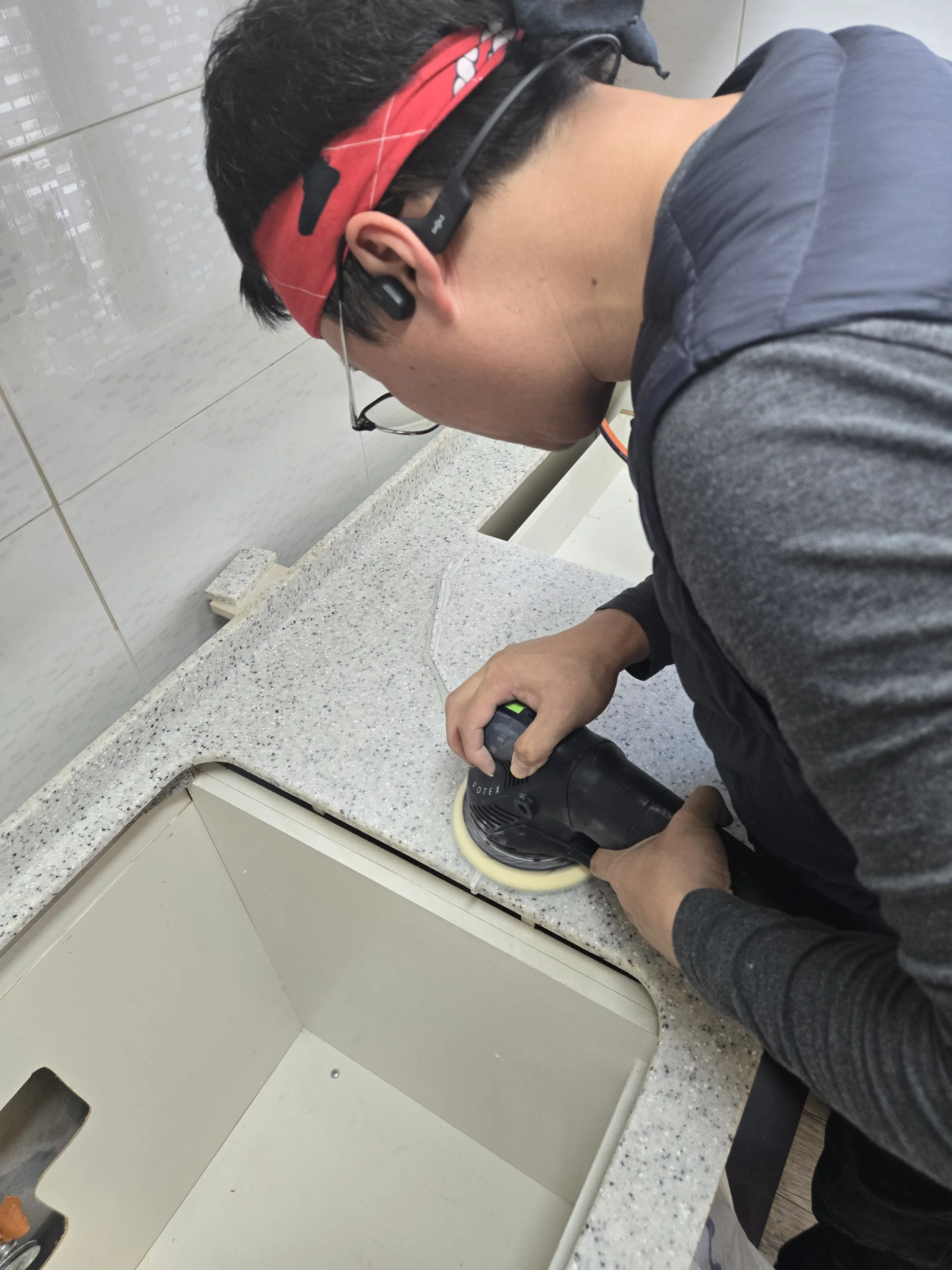 개수대 실리콘 코킹 마감 보수 실습 실습 사진